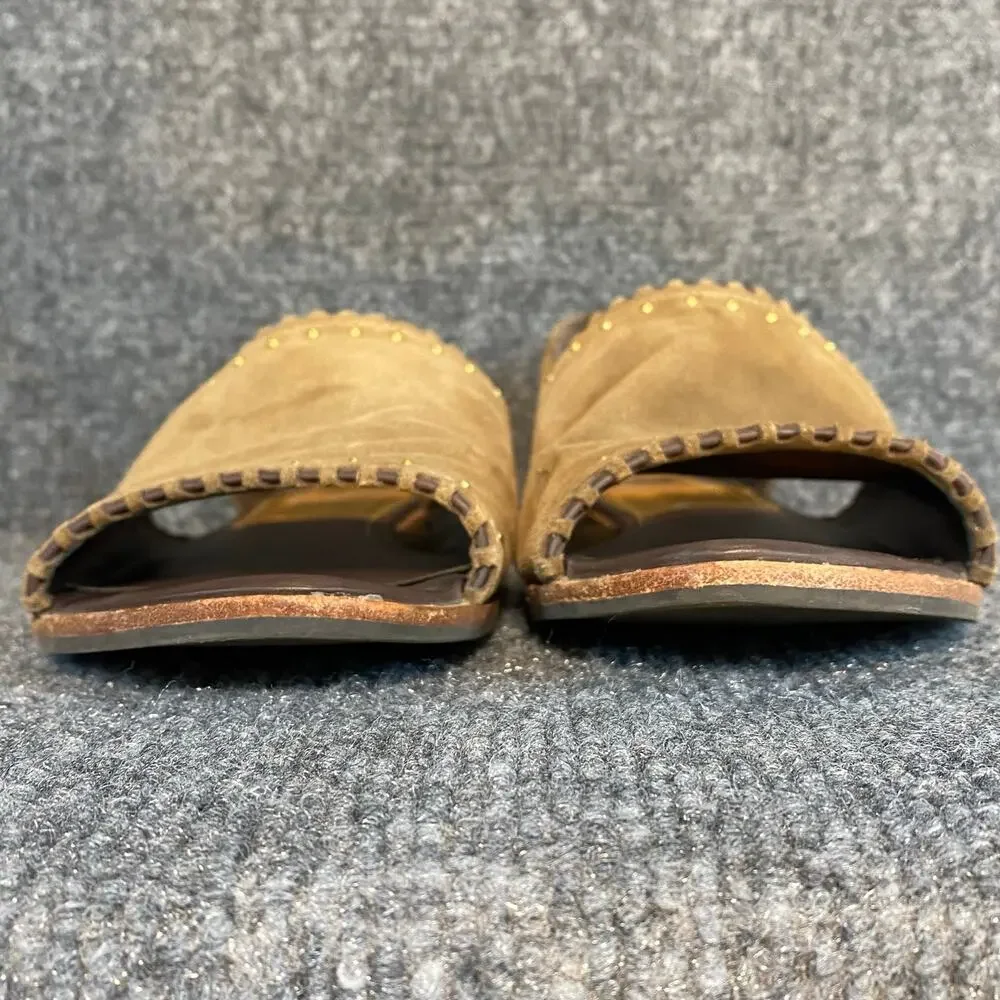 Franco Sarto Womens 8.5 Azmond Brown Suede Stud Slip On Flats Sandals Open Toe